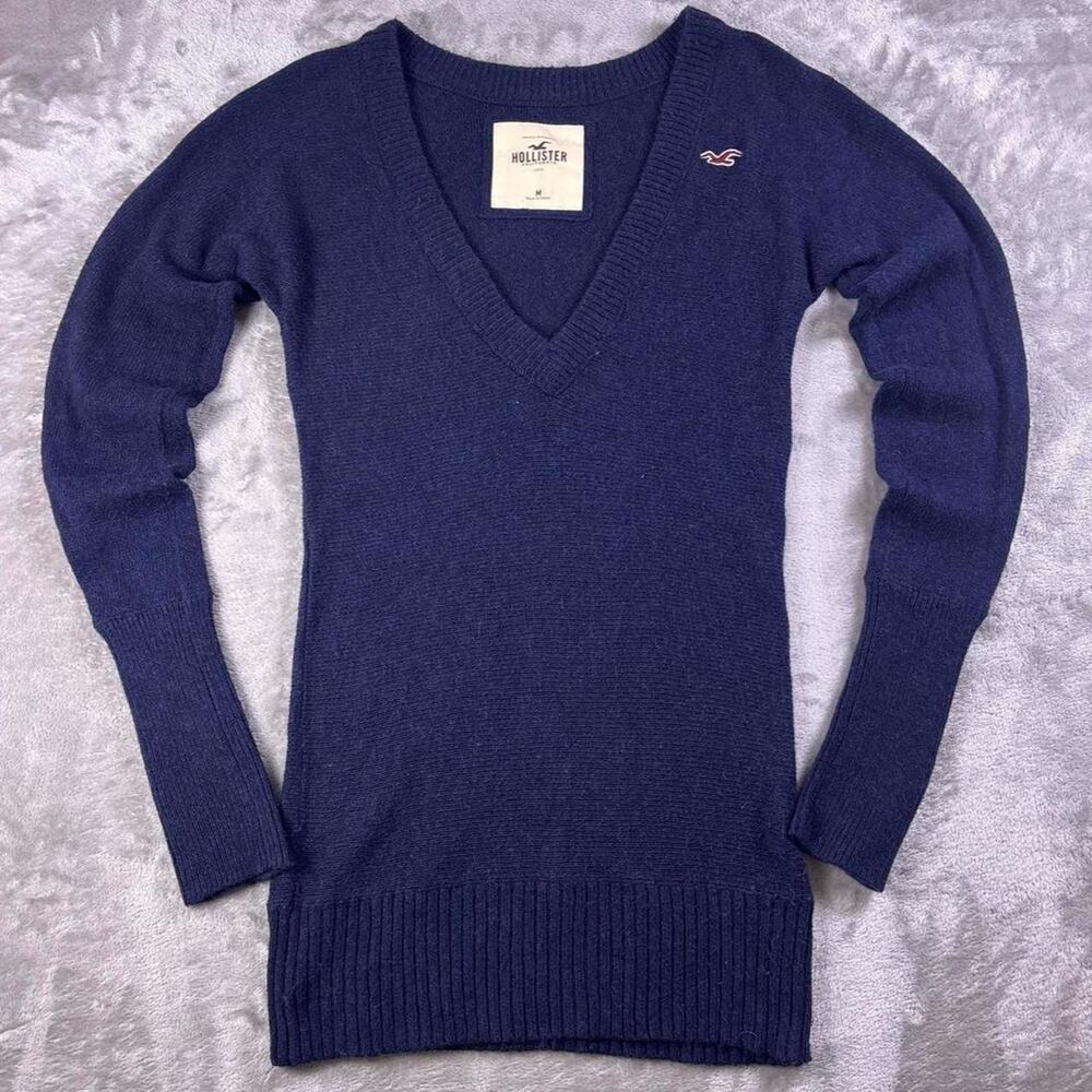 Hollister Y2K V Neck Sweater Women’s Medium Navy Rabbit Hair Blend